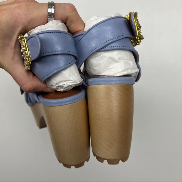 Autumn Adeigbo Buckle Ankle Jewel Strappy Wooden Clogs - Picture 8 of 11